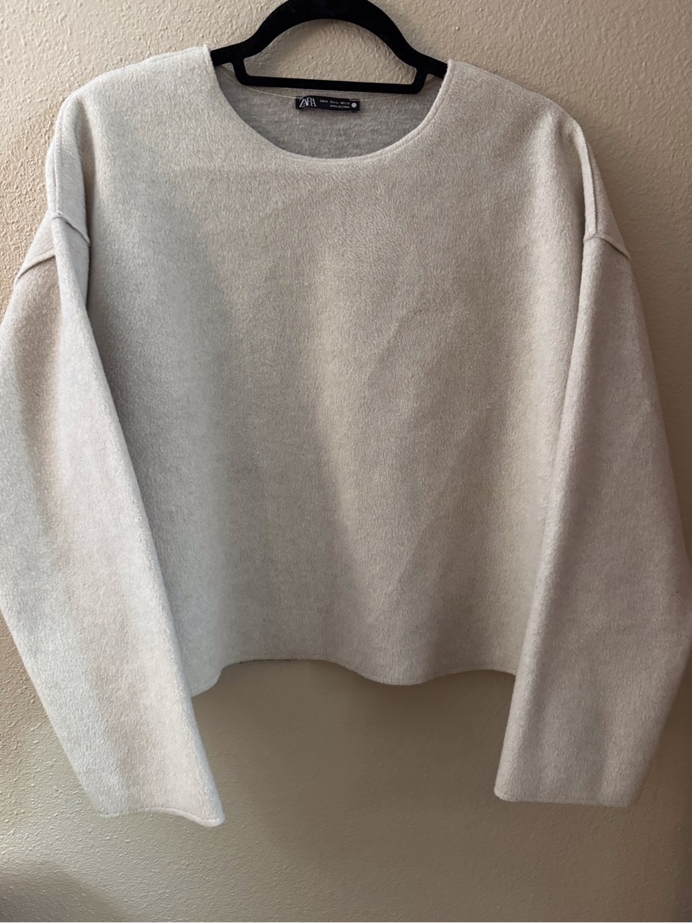 Zara Cream Boxy Crewneck Sweater